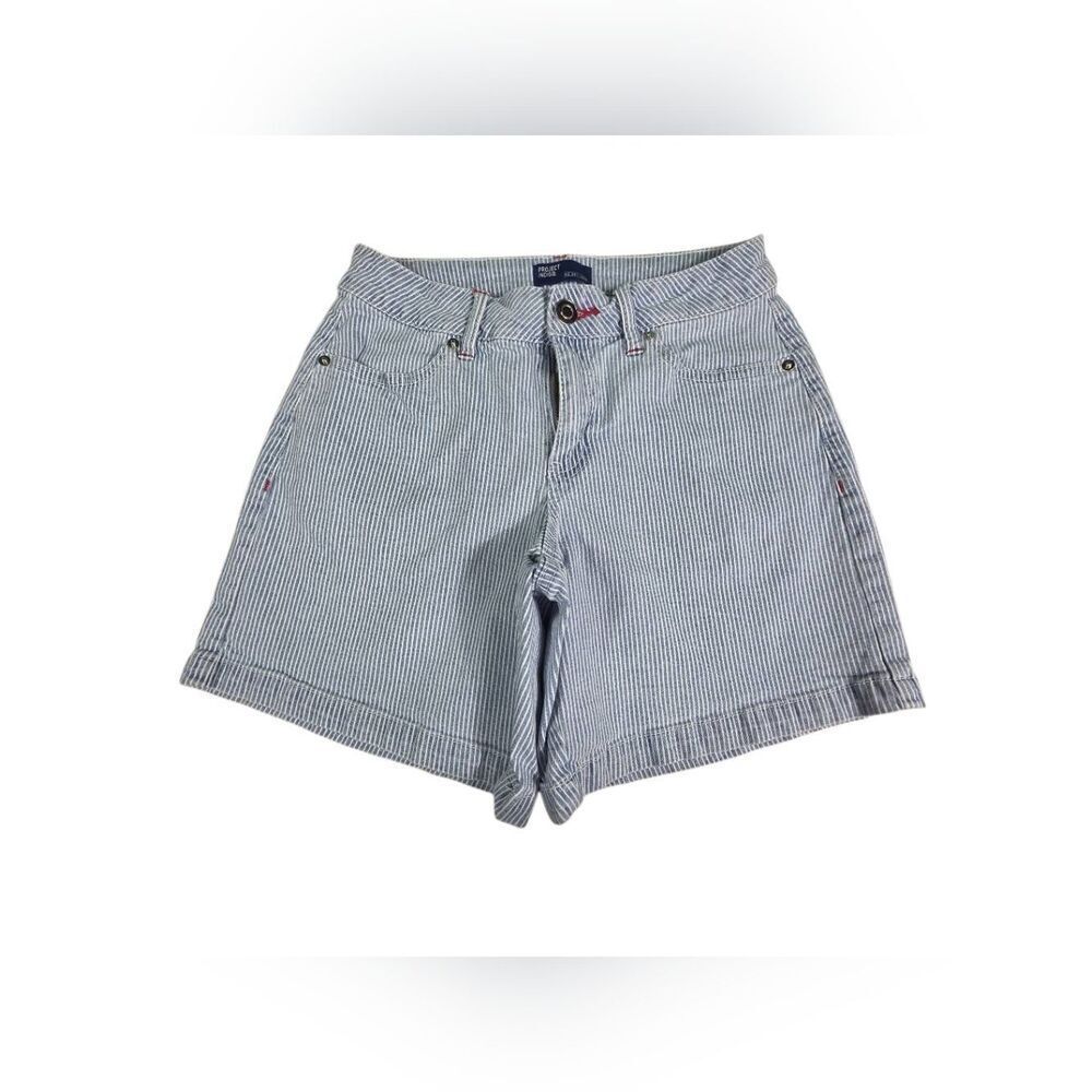 Project Indigo Blue White Striped Denim Mom Shorts Size 3